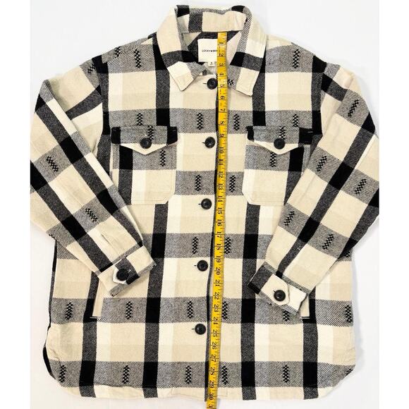 Lucky Brand Buffalo Plaid Oversized Jacket Women’s M Cream Black Southwestern - Picture 4 of 16